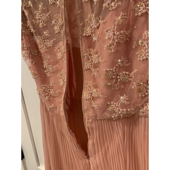 Jack Bryan Dress Womens 16 Peach Accordion Beaded Belted long prom vintage lined - Picture 6 of 7